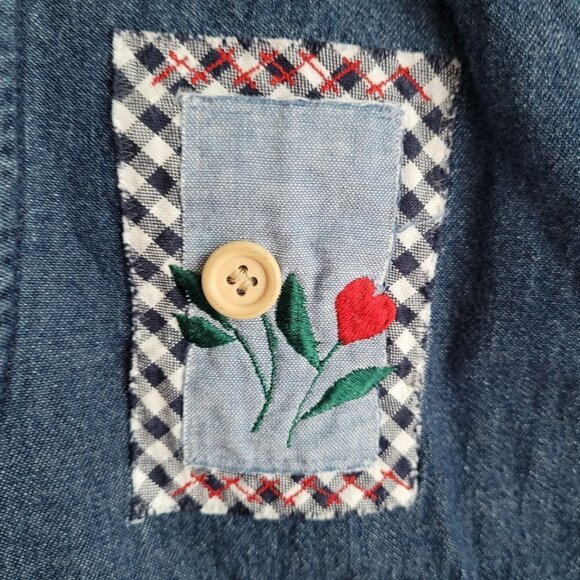 Vintage Denim Quilted Patchwork Floral Embroidered 90s Y2K Vest Jacket - Picture 6 of 9